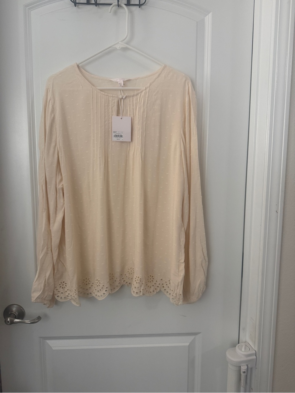 LC Lauren Conrad Cream Eyelet-Hem Pintuck Blouse